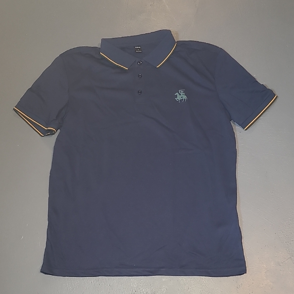 SHEIN Navy Polo with Gold Accents